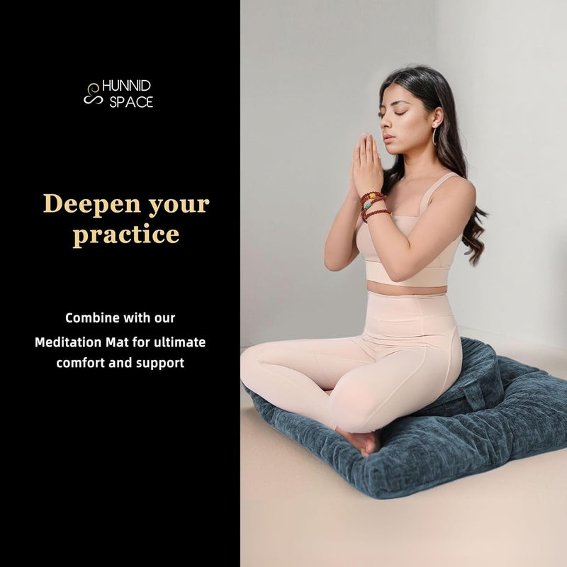 hunnidspace طقم وسادة زافو للتأمل مع قشور الحنطة السوداء ورغوة الذاكرة - دعم مريح لليوغا والجلوس - غطاء فخم قابل للإزالة والغسل في الغسالة - للبالغين والأطفال (Cl03-أزرق) - Image 2